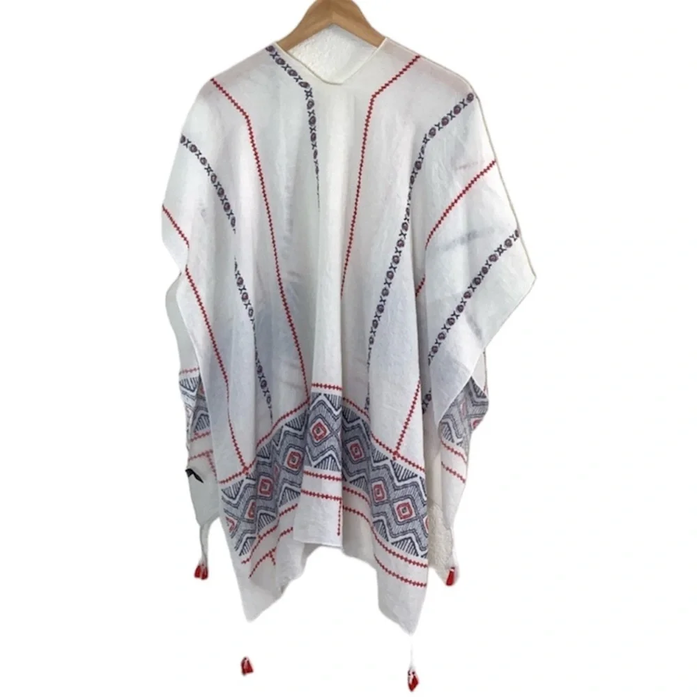 Aztec trim tassel cover up kaftan poncho